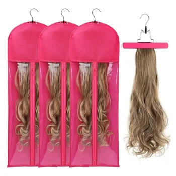 Hot Sale Wig Bags Hair Packaging Custom Logo PVC Non-woven Wig Storage Bag With Hangers Wig Dust-proof Bag