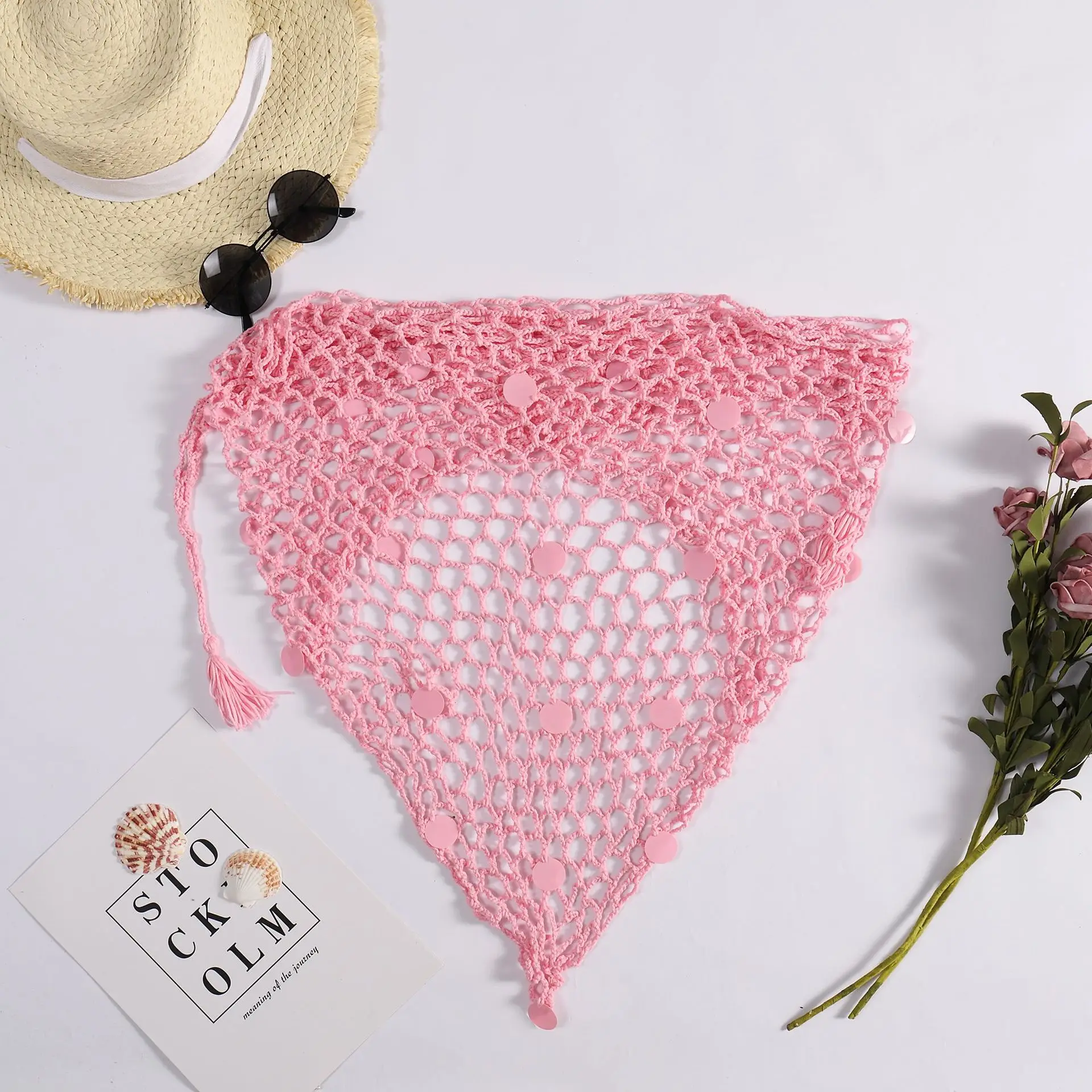 Women Sexy Fishing Net Bright Dual Purpose Triangle Scarf Shawl Beach ...