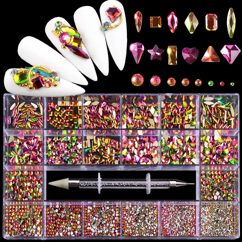 3100PCS Multi Shape Ab Glass Nail Crystals Rhinestones Bulk