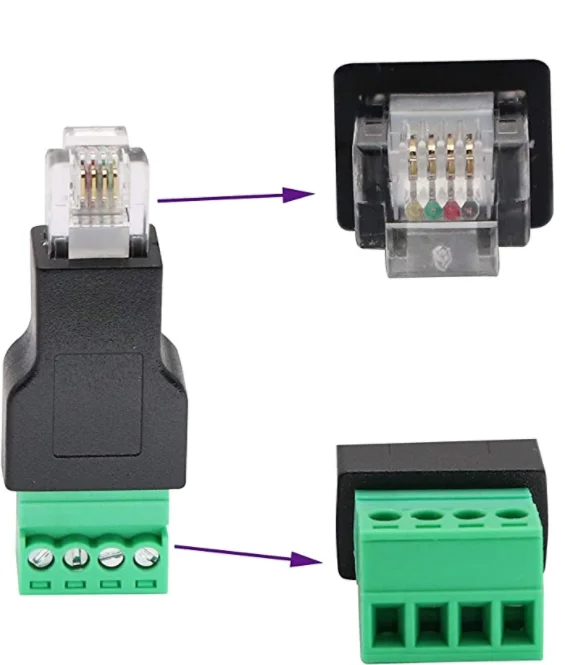 ASHATA RJ11 6P4C 4 Pin Stecker, Ethernet-Stecker RJ11 6P4C Stecker auf 4 Pin Schraubanschluss Konverter,RJ11 Terminalblock Terminal Stecker Adapter Schwarz