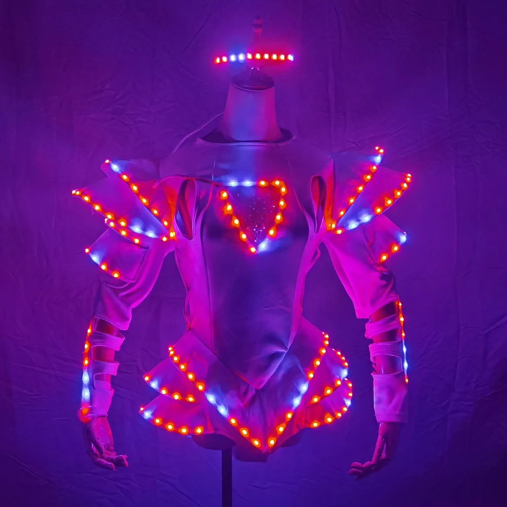 LED Stage Clothes Luminous Robot Costume for Adults Dancerwear Bra Performance Wear for Ballroom Dance