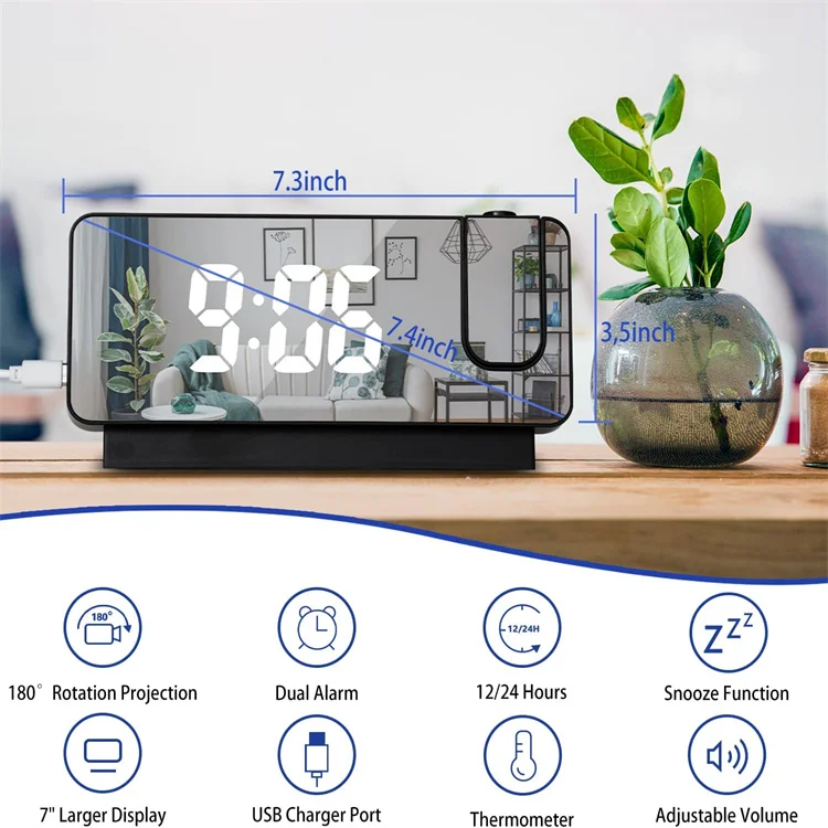 Factory Direct Selling Mirror  Projection Large Character  Student Desk Table Alarm Clock