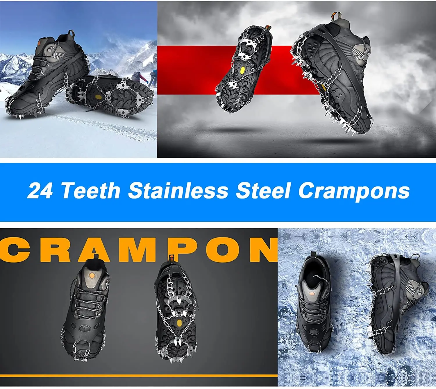 Alpteq IJsklauw – stijgijzers met 19 roestvrijstalen spikes – ijsklauwen & schoenspikes voor wandelschoenen – anti-slip schoenenklauwen voor ijs en sneeuw – ideaal voor wandelen, joggen en klimmen in