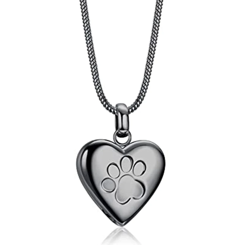Pet Cremation Jewelry Pendant Paw Print Pet Heart Urns Necklace Memorial Keepsake for Dog's/Cat's Ashes with Filling Kit