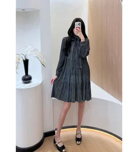 Bettergirl 2026 Ramadan Retro multi-color striped bow contrasting long sleeved knitted high stretch dress