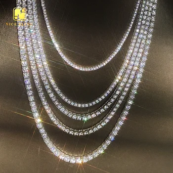 Trendy hip hop tennis chain 925 silver vvs moissanite tennis necklace unisex fashion 3mm 4mm tennis chains men women bracelets