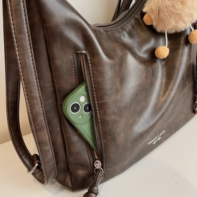 HANFEIZI Waterproof Pu Leather Retro Tote Shoulder Bag for Women