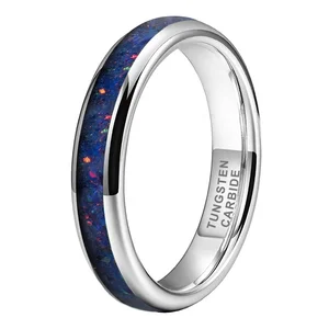 Coolstyle Jewelry 4mm Fashion Jewelry Tungsten Carbide Wedding Band for Men Women Engagemengt Ring Blue Opal Inlay Polished