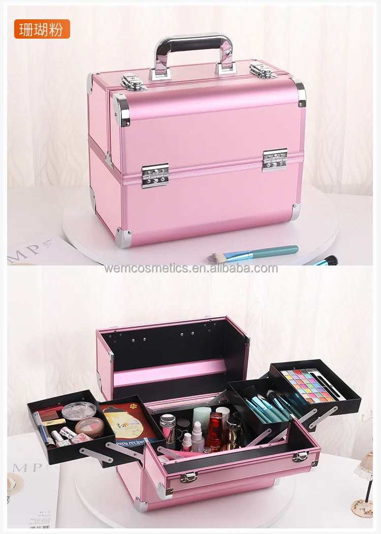 Aluminum Alloy Makeup Train Case Cosmetic Box Portable Makeup Case