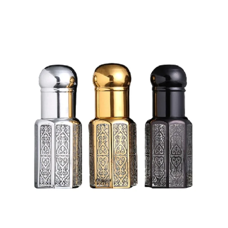 3ml 6ml 12ml Luxury Empty Glass Essential Oil Roll on Bottle Round Silver Gold Black Lid Glass Steel Bead Roller Perfume Vials