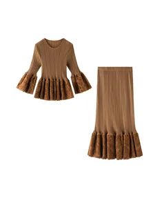 Miyake Solid Bow Pleated Suit Women's 2026 New Spring Autumn Long Sleeve Elegant Slimming Mid-length Mother Dress Western Style