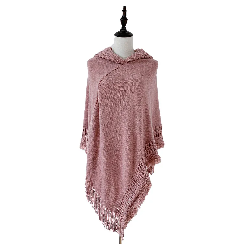 oversized fashion knit tassels cloak capes phocho sweater  scarf Knitted hooded cape shawl