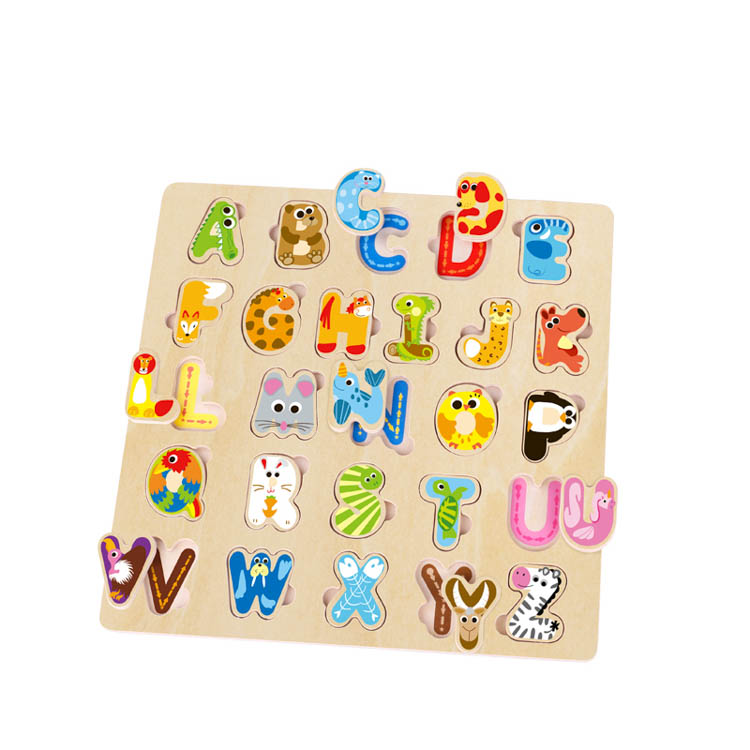 Custom Design Available Early Educational Kids DIY ABC Animal Shape Alphabet Wooden Puzzle