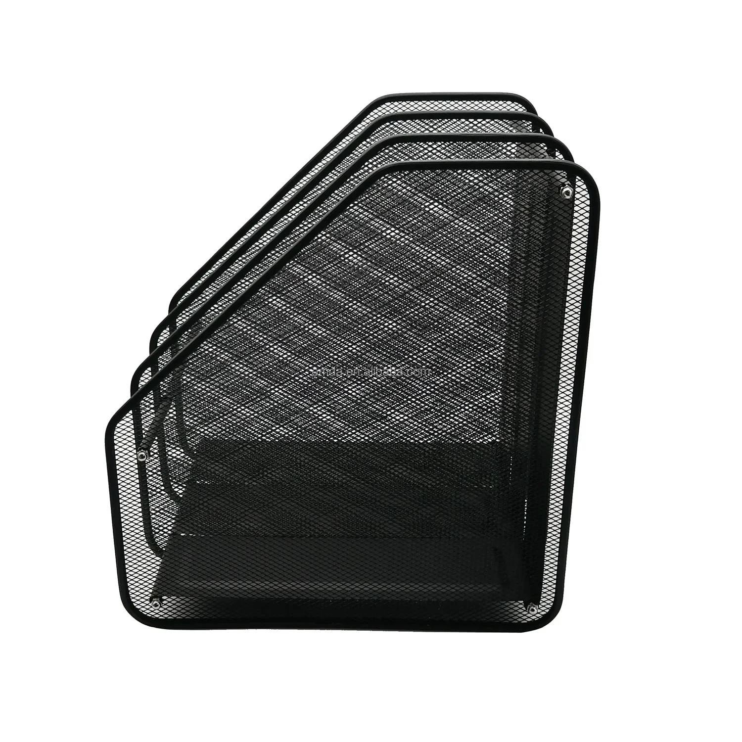 Porte-Revues Bureau Métal 4 Compartiments - Organisateur Documents Magazine Rack Maille - Argent 32x29.5x31.5cm