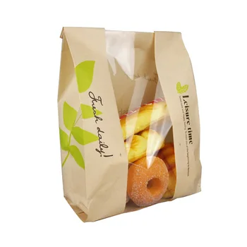 Custom Biodegradable  Eco Friendly Recycled Food Packaging Plastic Window Bread Brown Kraft Paper Bag