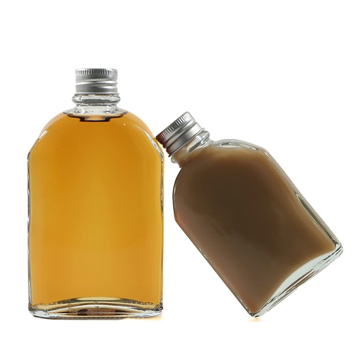 Empty  200 ml   Flat Flask Glass Bottle for Cold Brew Coffee Whisky Vodka Kombucha Liquor Water Custom logo