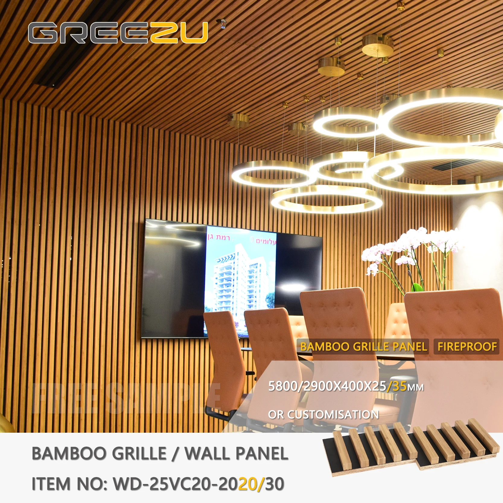 Wasserdichte Innendekoration Bambus-Gitter Wandverkleidung Panel  Bambus-Holz Dekorative Wandplatte Massives Gitter