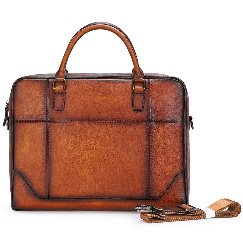 Retro Simple Handmade Men Briefcase Vintage Leather Laptop Bag Fashion Briefcase