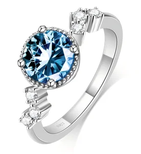 Fine Jewelry Platinum Plated 7.5 Carats Blue Diamond Mossanite Luxury Fashion Rings for Women Engagement Wedding Rings