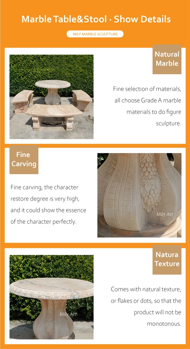 Outdoor Garden Natural Stone Hand Carving Granite Marble Tables & Chairs