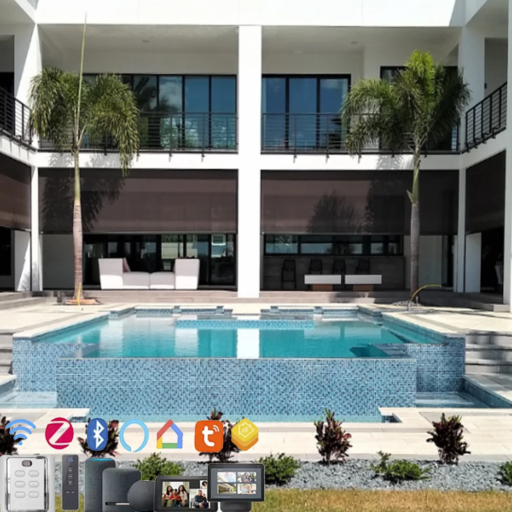 Customized Large Width Motorized Garden Gazebo Balcony Windproof Windproof Blinds Outdoor Zip Track Screen Blinds Shades