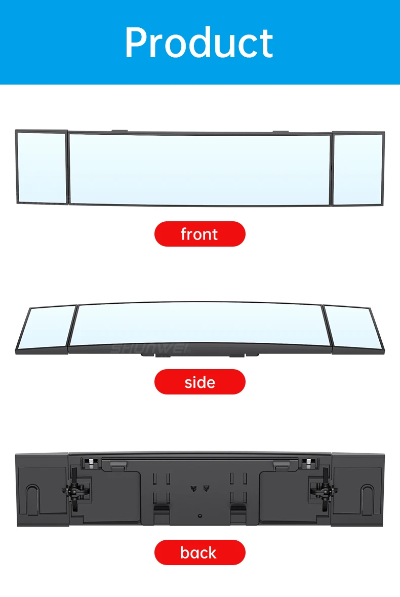 15.2"l X 3.15" H Long Size Easy Mountable Triple Three Sections Car