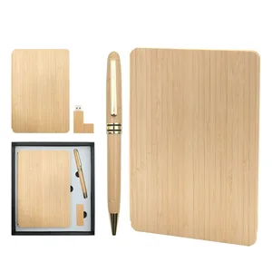2026 Custom Promotional Luxury A5 Eco Friendly Journal Bamboo Business Notebook Gift Set With Pen Flash Drive