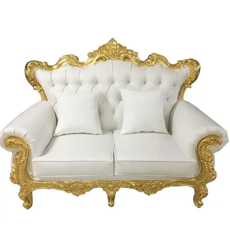 King and Queen High Back Cheaper White Gold Throne Chairs Royal Luxury Oarty Wedding Chair for Groom and Bride