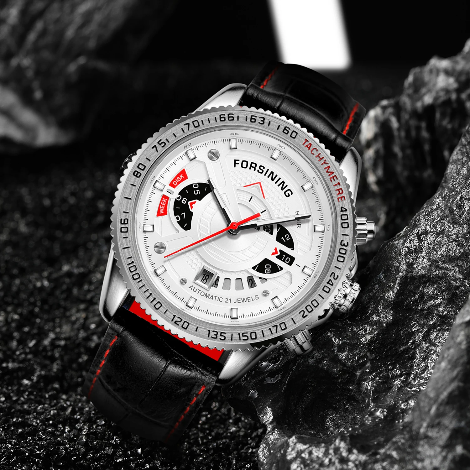 FORSINING FSG8206 Popular Shenzhen Gents Quartz Watch Exclusive PU Leather Strap Waterproof Calender Moq 1 Travel Watch Kit