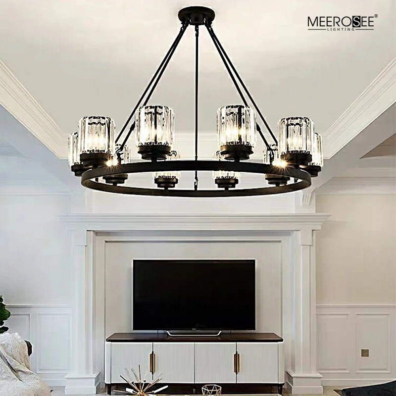 Meerosee Contemporary Crystal Chandeliers for Dining Room Rustic Pendant Lighting Fixture Hanging Round Kitchen Island MD86794