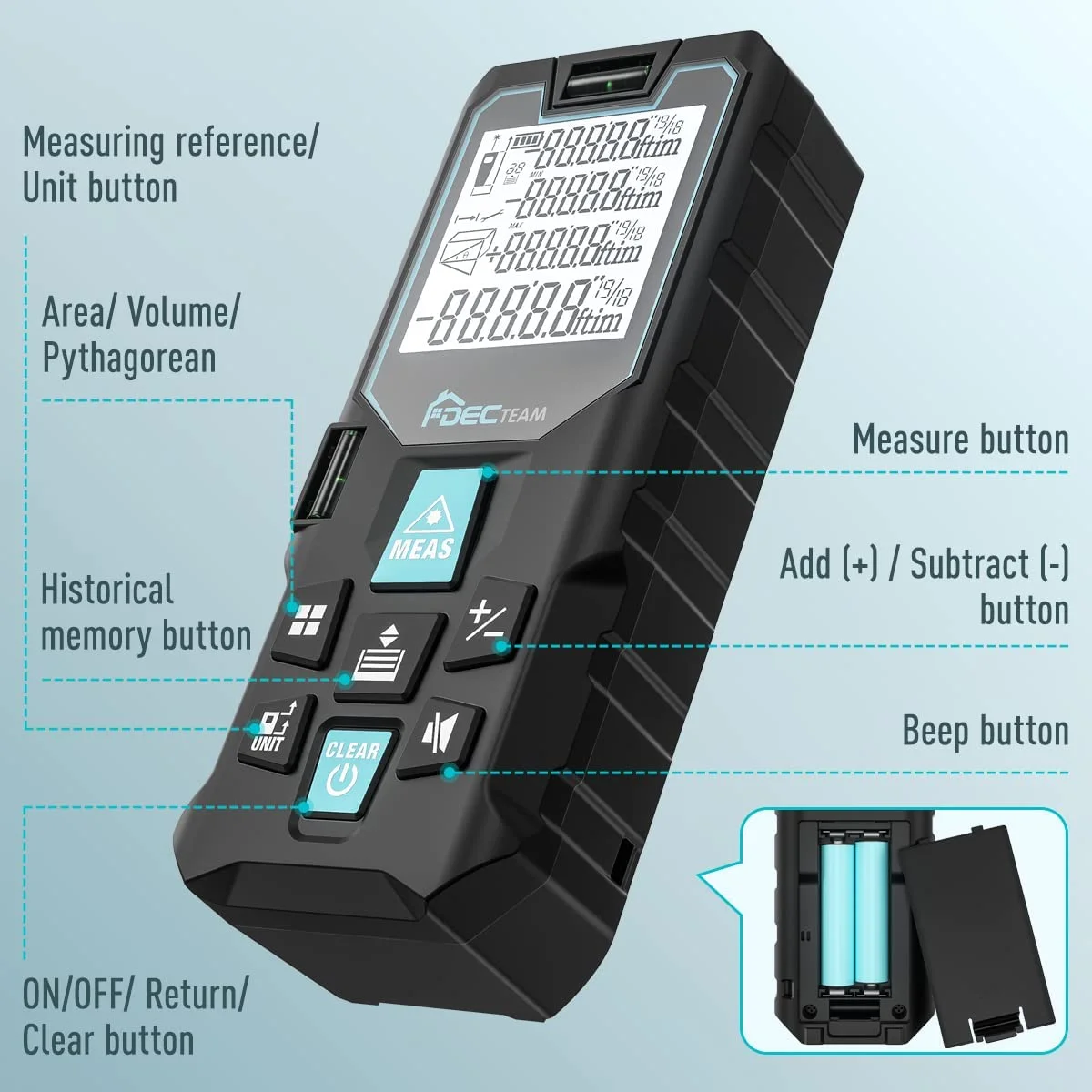 Decteam Portable 120M Laser Distance Meter Measuring Tools