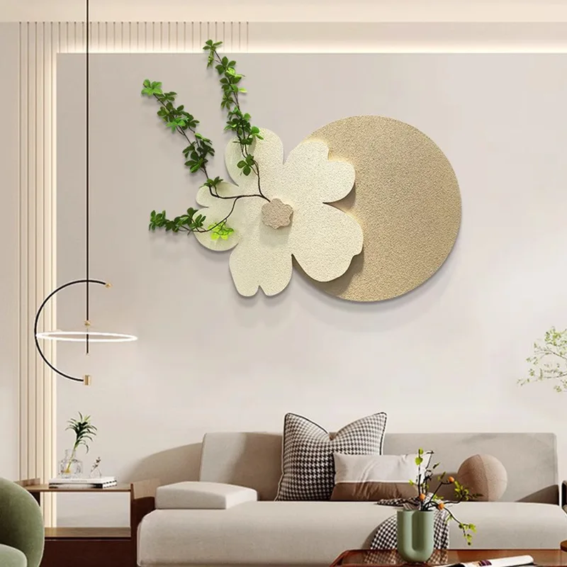 Green Monstera Wall DecorTextured Circular Backdrop Minimalist Wabi Sabi Plant Art Neutral Beige Living Room Kitchen Home Decor
