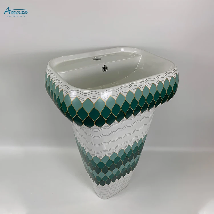 Modern design sanitary ware marble ceramic washbasin one piece bathroom sink pedestal wash basin factory