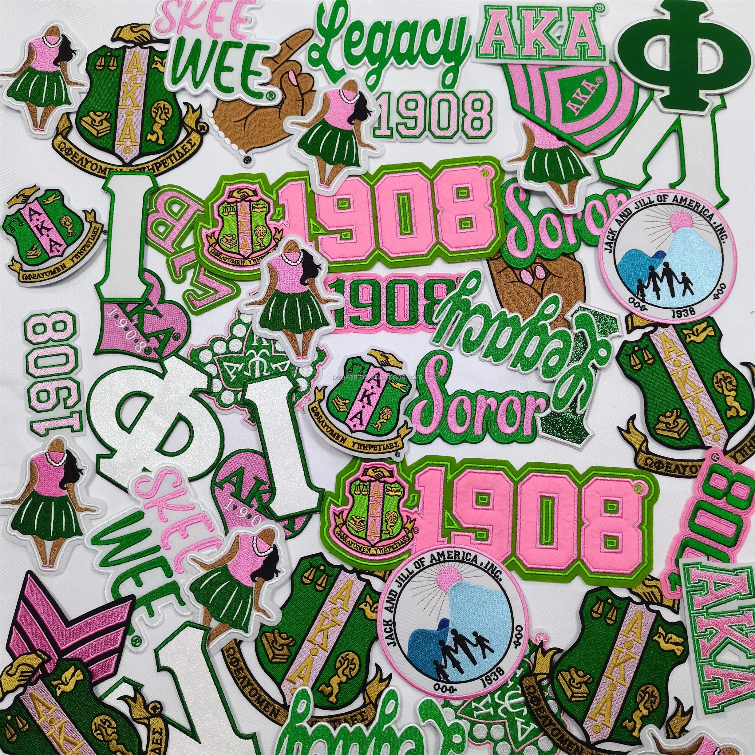 Large Pink & Green Sorority Sew On Patch Embroidered Patch Sorority Iron On Patch Buy Fabric