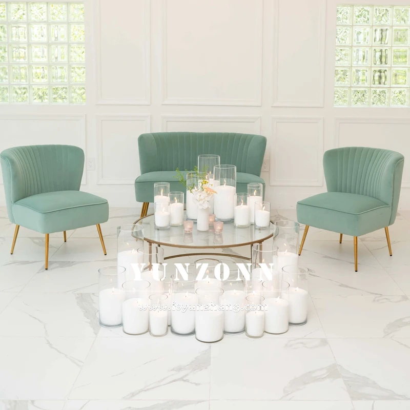 Modern Design Velvet Cover Wedding Sofa with Stainless Steel Frame for Bride and Groom