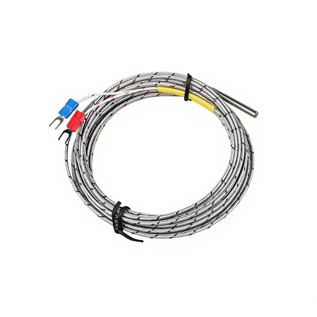 K/E/PT100/CU50 Type Probe Thermocouple Sensor 4*40mm Stainless Steel Probe Braided Shield Cable 1-5M Custom Length for PID