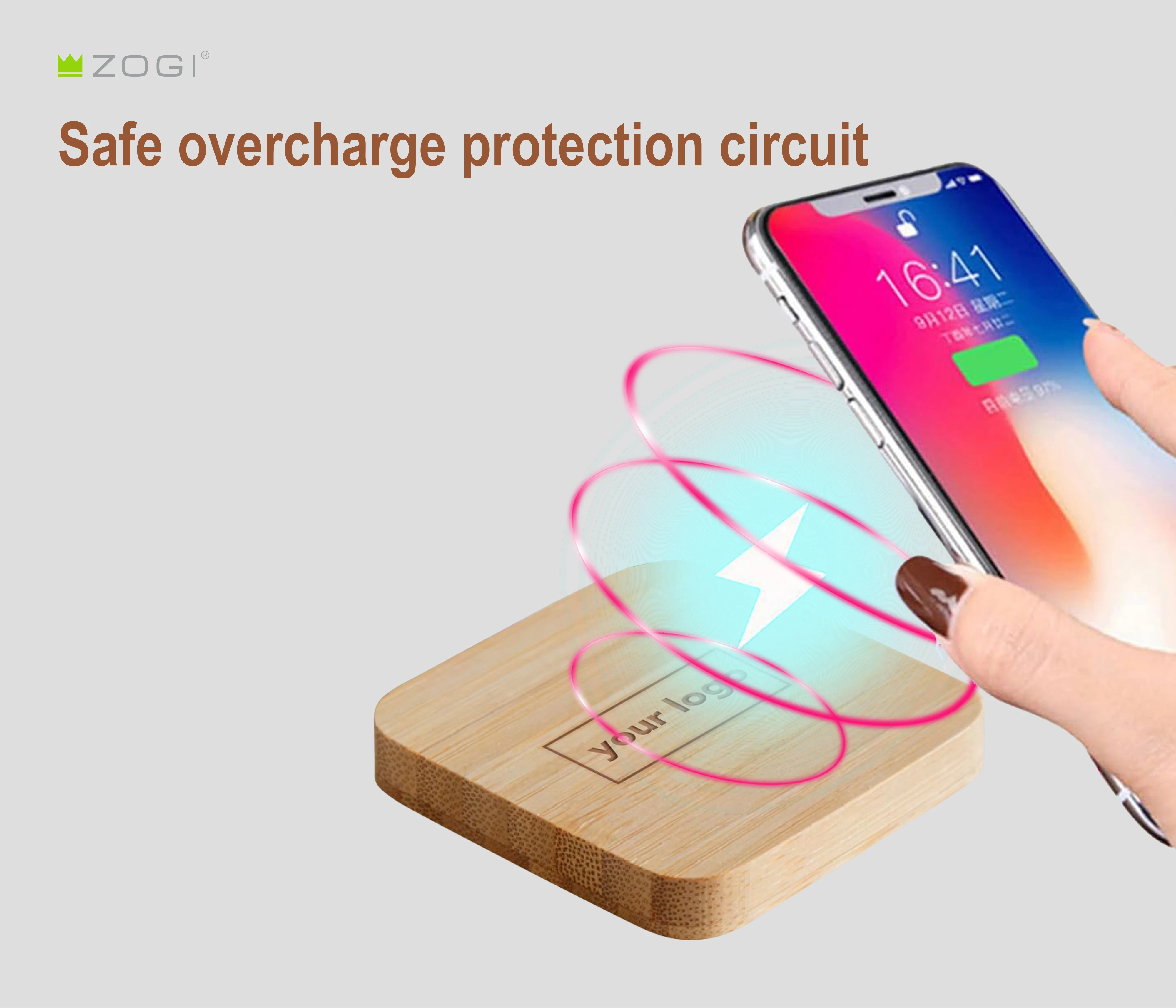 Mini Bamboo Custom Logo 15W Fast Charging Cell Phone Wood Wireless Charger