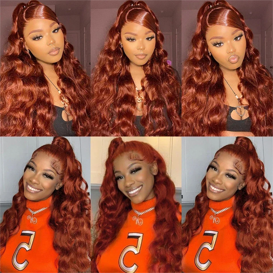 Rötlich braune Body Wave Echthaar Lace Front Perücke 30 Zoll Glueless Closure Perücke_voghion.com