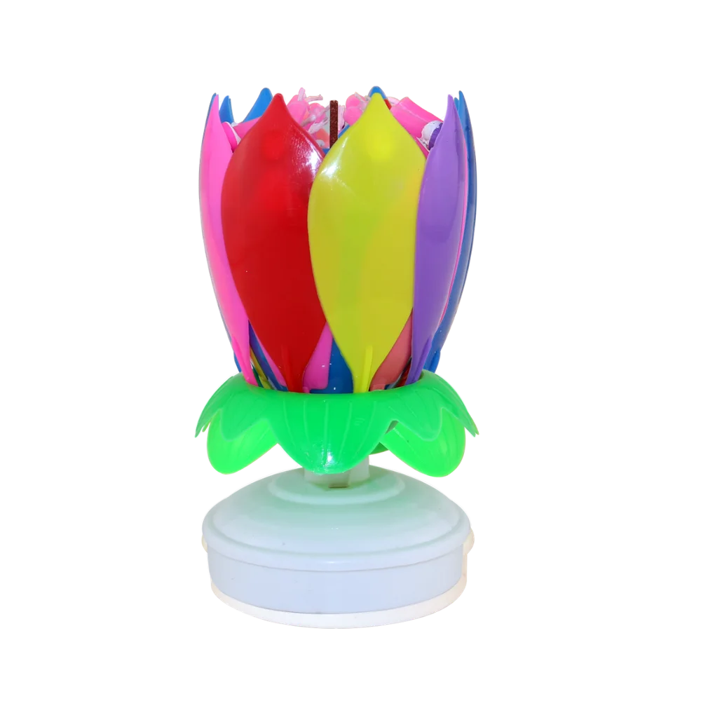 Electronic Sparkle Fountain Rotating Magic Lotus Flower Music Birthday Candle