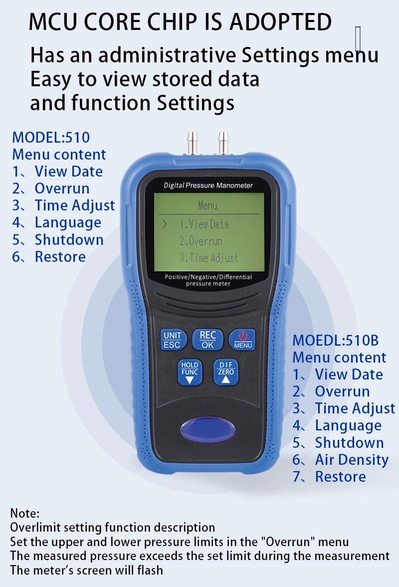 Digital Micromanometer High Precision 1pa Air Pressure Meter 12 Units ...