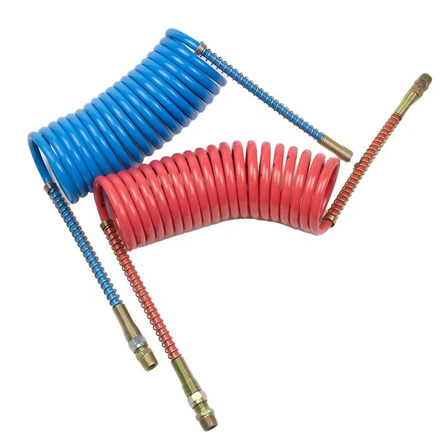 China Price semi truck air hose red and blue trailer air brake hose PU PA flexible spiral coil hose