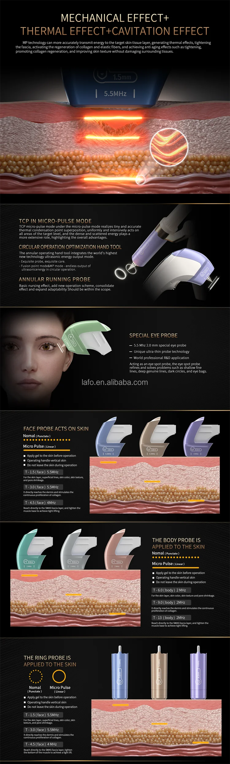 Portable TT Hifu 7D Ultrasound Facial Lift Firming 360 Hifu Anti-Wrinkle Machine 3 handles with 10 cartridges LF-429