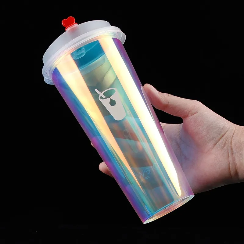 Takeaway Disposable Custom Logo IML Printing PP Hard Injection Cup Plastic Boba Coffee Cups With Lids