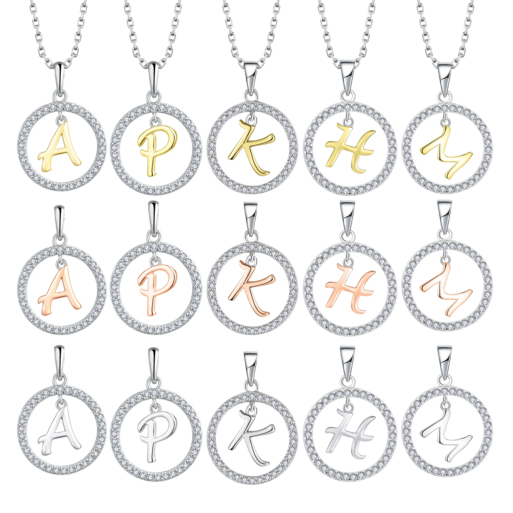 Hollow Round Letter Pendant Necklace Gold Plated Initial Necklace For