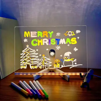 Christmas Gift Erasable DIY Kids Light Glowing Acrylic Drawing Board Luminous Handmade Toys Writing Board Ornament Set