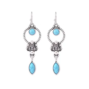 20297-5 European and American fashion retro Palace National Style Inlaid Turquoise Earrings