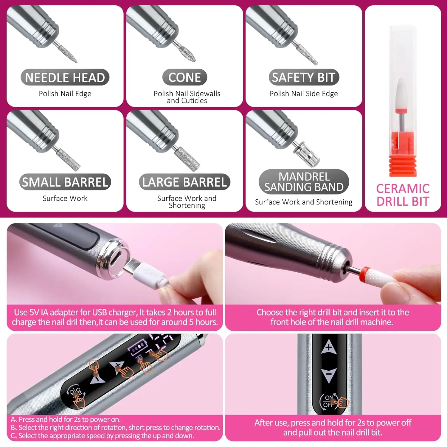 2024 New Touch Screen Electric Portable Household Handheld Nail Polishing Pen 35000 RPM Nail Drill Pen