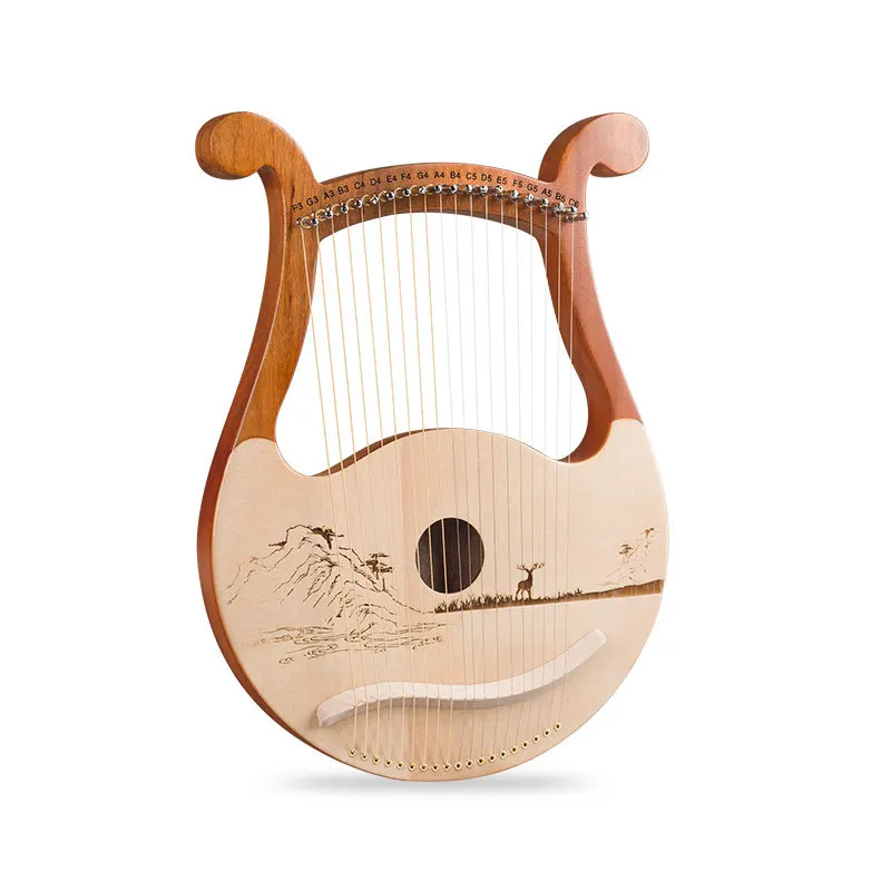 19-string Lyre Harp with Carved Note Full Peach Blossom Core Wood