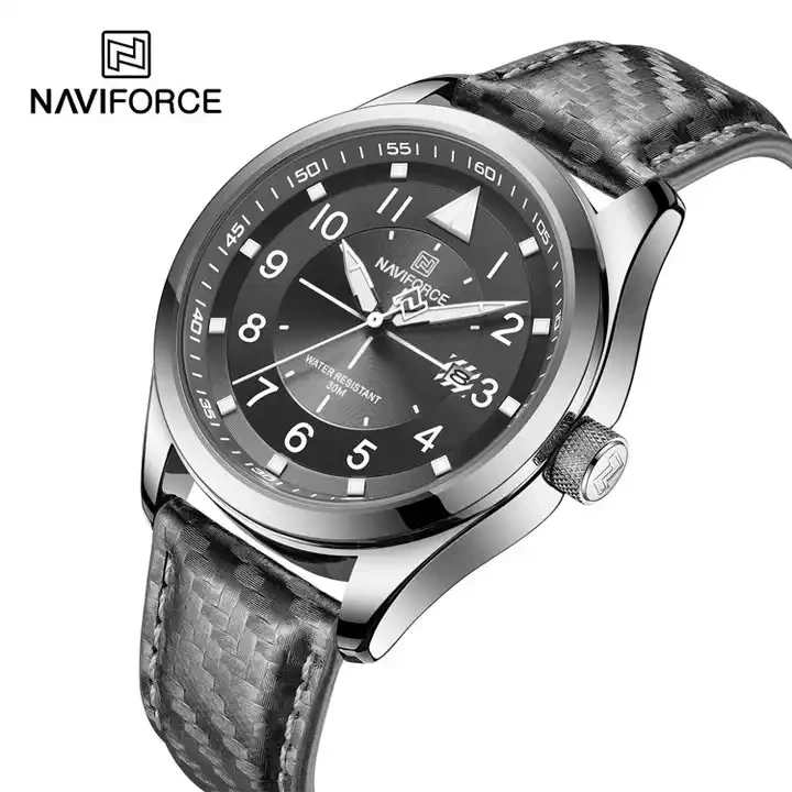 NAVIFORCE NF8022 Fancy Brown Man Quartz Watch Luxe PU Leather Strap Water Resist Auto Date Concise Business Watch Supplier