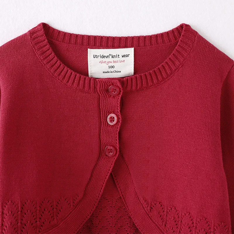 Wholesale Pure Cotton Pointelle Bolero Girl's Lace Effect Trim Knitted Cardigan Sweater Knitwear Long Sleeve Short Cardigan